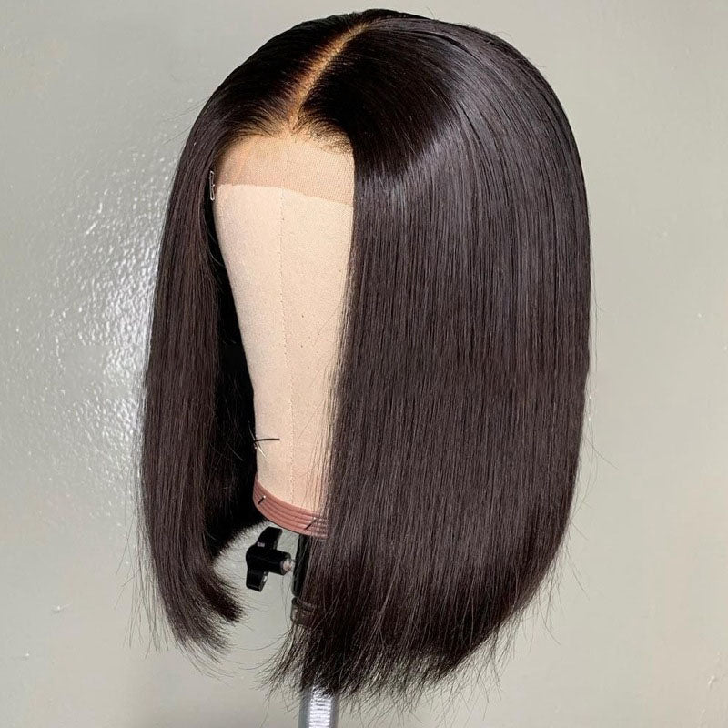 Wig European And American Wig Black Short Straight Hair Front Lace Chemical Fiber Ladies Headgear T Lace Spot Wig