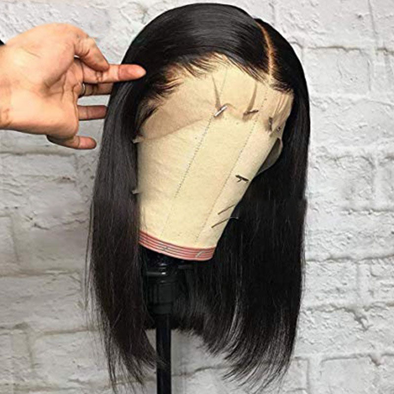 Wig European And American Wig Black Short Straight Hair Front Lace Chemical Fiber Ladies Headgear T Lace Spot Wig